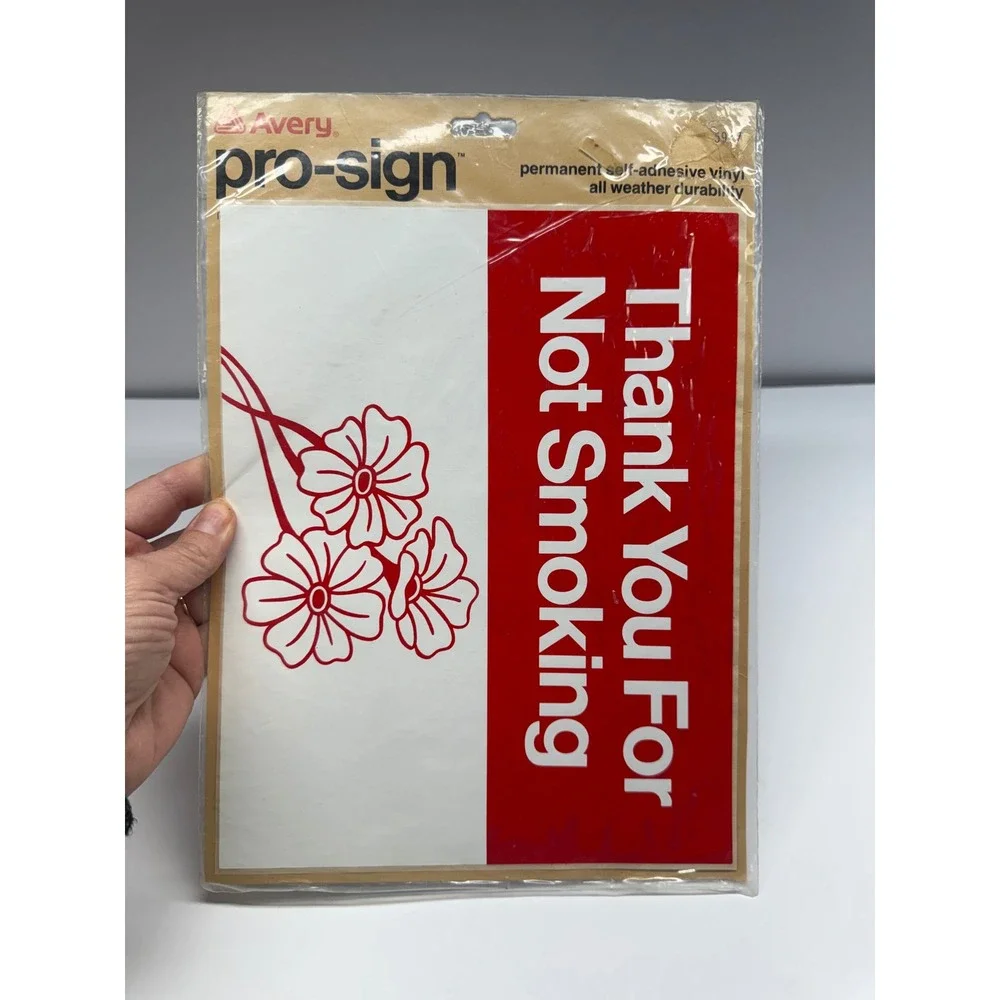 Vintage Avery Pro-Sign Thank You For Not Smoking Vinyl Decal Red White Floral